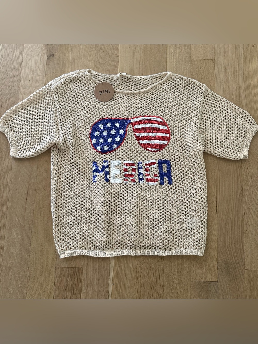BiBi Sequin American Flag Sunglasses Knit Cover Up Size S